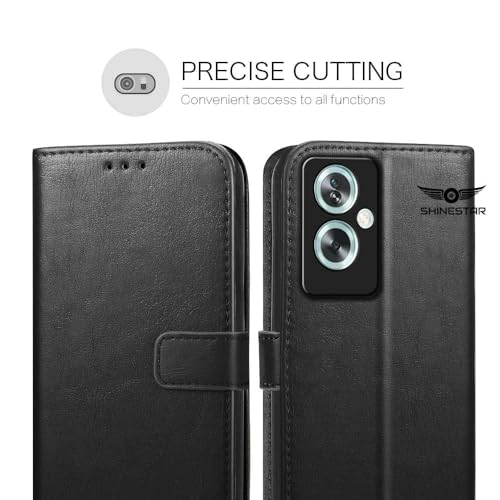 Image of SHINESTAR Oppo A79 5G Flip Back Cover | PU Leather Flip Cover Wallet Case with TPU Silicone Case Back Cover for Oppo A79 5G - Classy Black