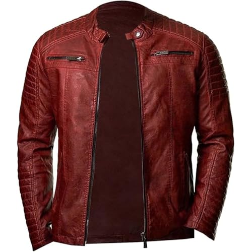 JEShifangjiusu Men's Classic Motorcycle Faux Leather Jacket Zip Front Casual Style Jackets Biker Design Coat With Pockets3