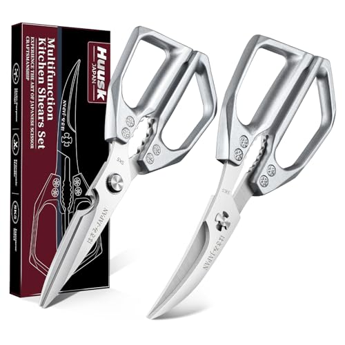Huusk Kitchen Shears Set Silver - Professional Seafood & Kitchen Scissors Set, Sharp Japanese-Style Cooking Scissors for Crab, Shrimp, Lobster, Herbs and Food Prep, Christmas Gifts for Men Women