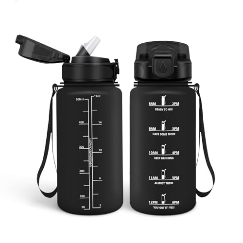 HoneyHolly Borraccia con Cannuccia 500Ml, Senza BPA & A Prova di Perdita, Reutilizables, Borraccia Scuola Elementare, per Scuola, Palestra, Ufficio, Running