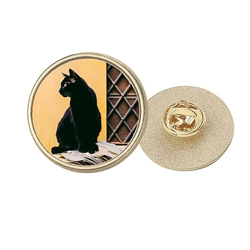 Broche chat noir ronde métal doré, le cadeau idéal pour les passionnés