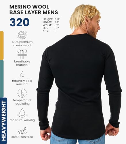 Merino.tech Merino Wool Base Layer Men - 100% Merino Wool Long Sleeve Thermal Shirts Lightweight, Midweight, Heavyweight