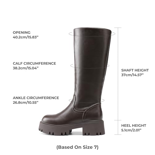 DREAM PAIRS Knee High Boots, Comfortable Chunky Platform Round-Toe Side Zip Boots for Women,Size 7.5,Brown,SDKB2301W