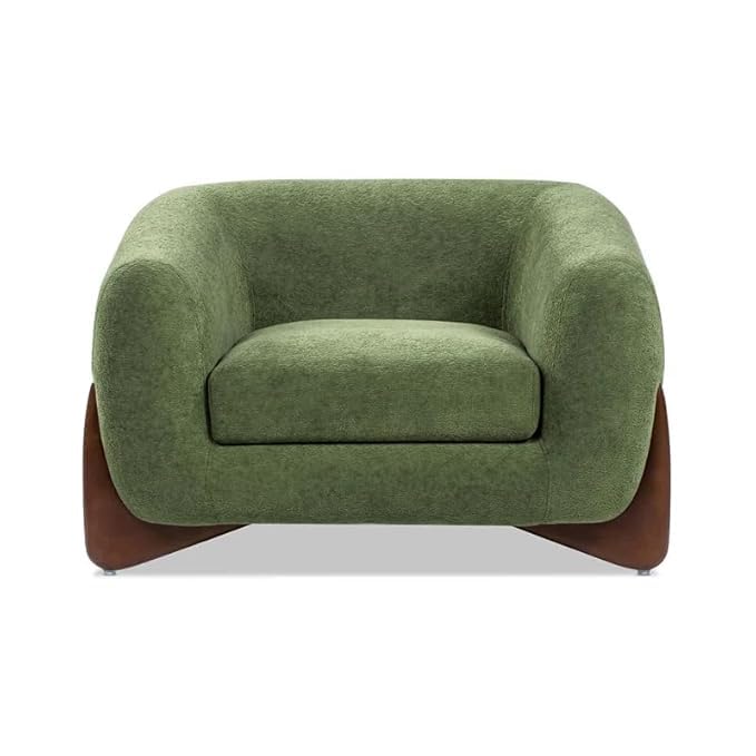 Image of Upholstered 3 Seater Sofa Three Seater Sofa with Wooden Legs for Living Room Hotels & Offices (One Seater Boucle Green)