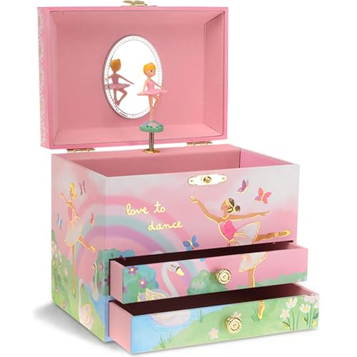 Jewelkeeper Ballerina Schmuckaufbewahrung Schmuckk&auml;stchen - Musikalische Spieluhr mit 2 Schubladen und Schwanensee Melodie - Aufbewahrung von Schmuckst&uuml;cken - 17.1 x 11.4 x 14.9 cm