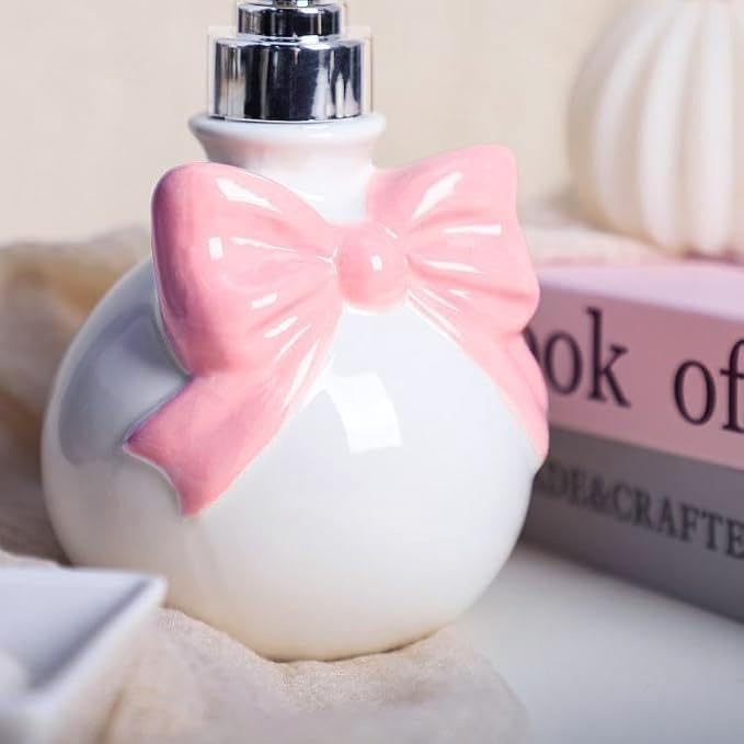 123Arts Ceramic Soap Bottle, Bow Tie Relief Lotion Dispenser with Pump,350ML - Image 6