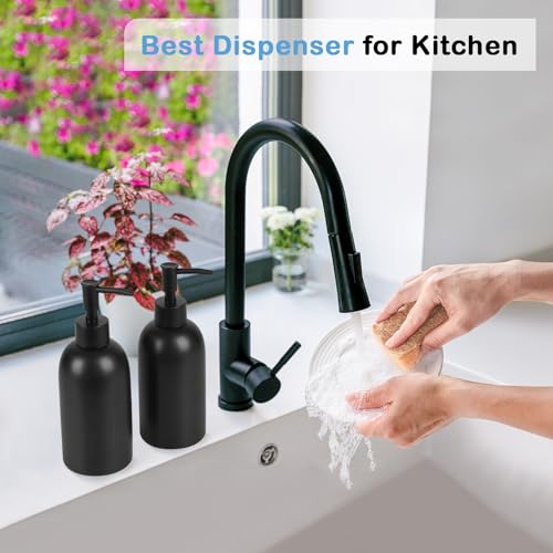 Image of Natheeph Soap Dispenser Fill Dish Soap Hand Soap for Bathroom (2PC Black) | 14OZ, Great for Bathroom /Kitchen Sink, Ceramic Soap Pump Dispenser, Refillable Shampoo, Detergent, Lotion, Shower Gel