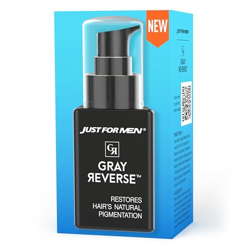 Just for Men Gray Reverse Daily Hair Serum, Gradually Reduces Gray Hair, Easy Dye-Free Serum, Travel Friendly, 1.7oz
