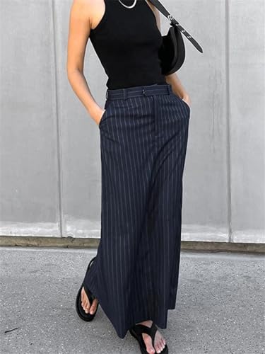 Women Office Zipper Long Skirts Stripe Straight Skirt Casual Twill High Waist Skirts2