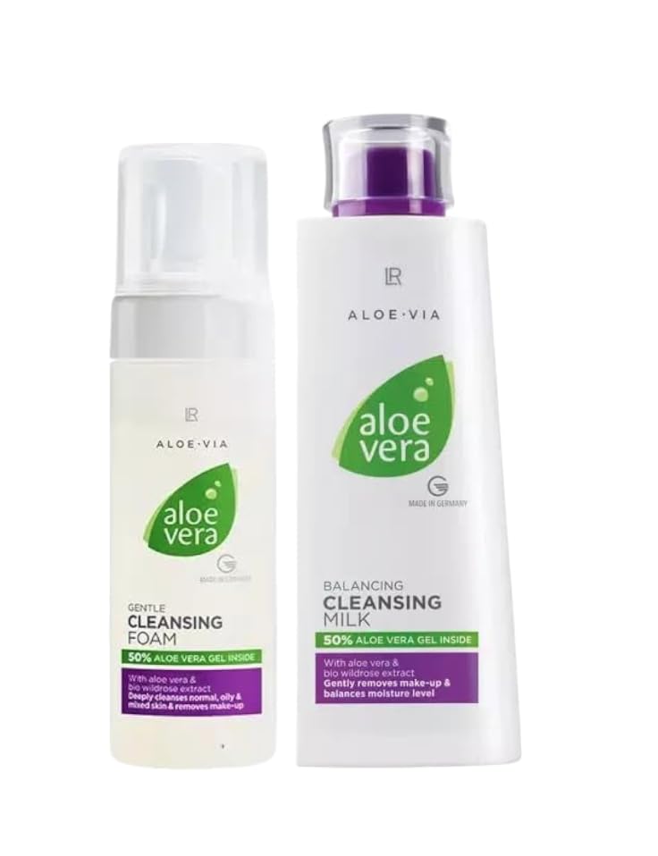 Amazon.com: LR Health&Beauty Aloe-Via Aloe Vera Gentle Cleansing Foam and  Balancing Milk Set of 2 for Face Day Care 150 ml./6.7 oz 200 ml./6.7 fl.oz.  Best Gift Kit : Beauty & Personal