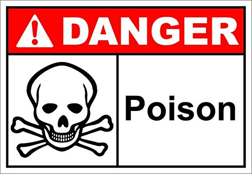 Eletina Aluminum Metal Tin Sign 12x8 inches - Poison Danger Warning Sign - Silver, Serious/Attention-Grabbing Style