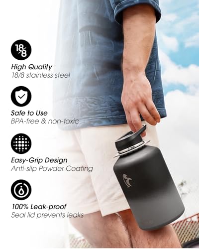 Image of Coolflask Half Gallon Water Bottle Insulated Stainless Steel with Strap