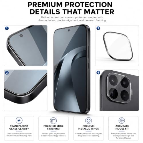 Image of FIRST MART Tempered Glass for Xiaomi 17T 5G with Black Camera Ring Guard & Installation Kit | HD Clear Edge-to-Edge Screen Protector, Scratch Resistant, Case-Friendly | Pack of 1