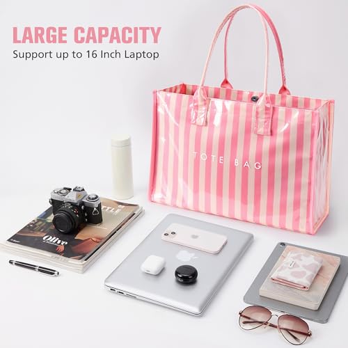 Image of KALIDI PVC Tote Bag Women's Kraft Paper Work Handbags Purses with Top Handle