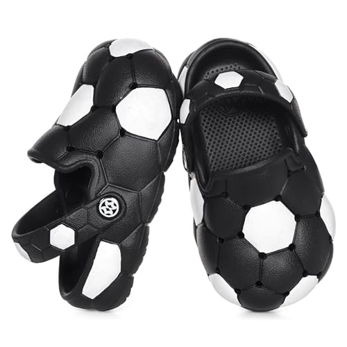 Jungen Clogs Kinder Fußball Hausschuhe Mädchen Gartenschuhe Basketball Strand Sandalen Atmungsaktiv Schlappen rutschfeste Pantoffeln ZQ-Schwarz 34-35EU=CN220