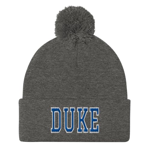 RIVEMUG NG Duke Embroidered Pom-Pom Beanie Winter Hat Dark Heather Grey