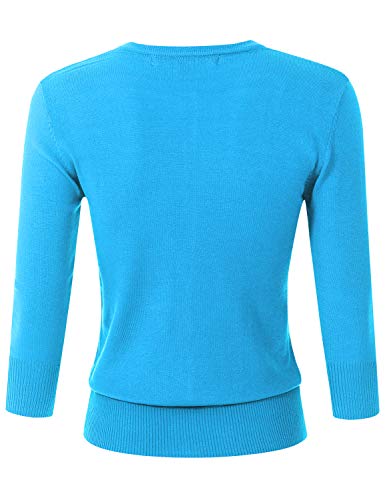 Image of Women's 3 /4 Sleeve Crew Neck Button Down Stretch Knit Cardigan Sweater (S-3XL)