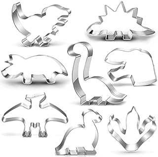 Dinosaur Cookie Cutter Set, 8-Piece-Trex, Brontosaurus, Spinosaurus, Brachiosaurus, Triceratops, Dinosaur Head Footprint, Dinosaur Cookie Cutter Baking Mould for Kids Dinosaur Party
