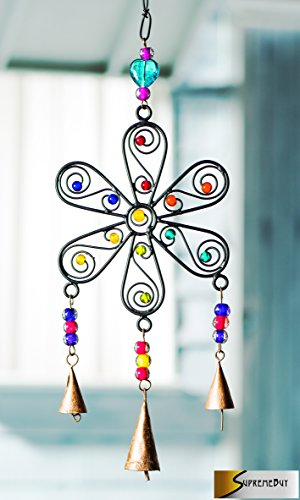 Stunning Flower Wind Chime Handmade with Iron, Mixed Ornament Beads 'N' Bells, Perfect For Home and Garden