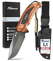 BERGKVIST® Bushcraft Messer ONE mit feststehender Full Tang Klinge (9,7 cm) - Mitführen in Deutschland erlaubt - Survival Messer für Outdoor mit Echtholz-Griff, Holster, Feuerstahl & mehr