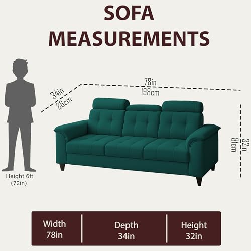 Image of Casaliving Ella 3 Seater Sofa Set for Living Room (Pine Colour Fabric) Premium Fabric Sofa