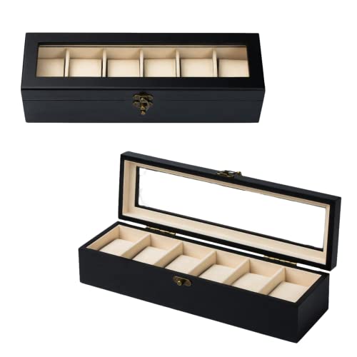 Exper City Watch Box Case, Watch Organizer Upgrade Lock For Men Women Birthday Gift, Wood Watch Display Storage 12 Slots, Black #TOP6