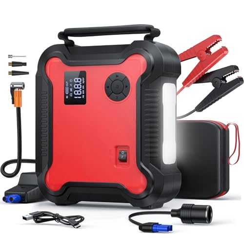 Buture Pro Booster Batería y Compresor de Aire Portátil 2500A, 23800mAh Arrancador de Coche (Todo Gas o 8,0 L Diesel), Inflador Eléctrico 150 PSI, 120 W Salidas DC y Luz de Emergencia