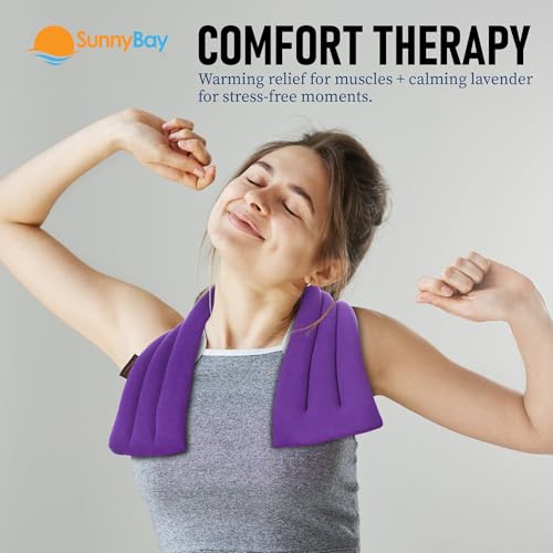 Image of SunnyBay Lavender Microwave Heating Pad, 26 inch Long Microwavable Neck Wrap & Heat Pack for Moist Hot Therapy, Heated Neck Warmer for Neck, Shoulder & Back Pain Relief, Flaxseed Filling, 26x6, Purple