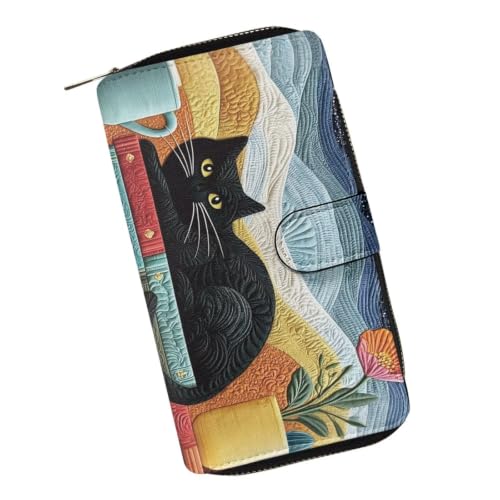 Image of COEQINE Ladies Wallets Pink Leopard Heart Black Printed Leather Phone Long Clutch Purses Check Coin Change Holder