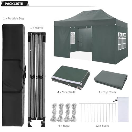 Image of COBIZI 10x15 Pop Up Canopy Tent with 4 Sidewalls,Heavy Duty Canopy,Gray