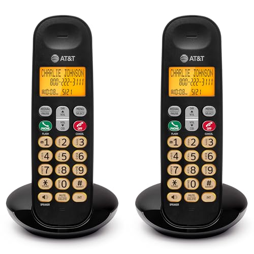 AT&T Cordless Phone 2 Handsets, with LCD Display, Lighted Keypad, Caller ID/Call Waiting, DECT 6.0 Full-Duplex Handset Speakerphone, ECO Mode, Voicemail Indication, Quiet Mode, Intercom: EL1101-2