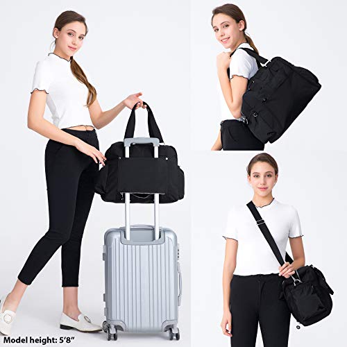 Lily & Drew Nylon Travel Tote Cross-Body Carry On Bag With Shoulder Strap (Black) #TOP1