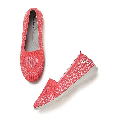 Image of Marc Loire Women's Athleisure Knitted Active Wear Slip-On Ballet Loafer Shoes for Daily Walking (Red, Numeric 3)