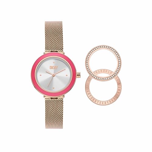 Lista de Reloj Dkny disponible en línea para comprar. 41 Set reloj y biseles intercambiables DKNY NY6654SET Sasha de acero inoxidable en color oro rosa para dama