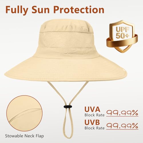 Image of ZOORON Sun Hats for Men Women Fishing Hat with Neck Flap,UPF 50+ Sun Hat Waterproof Wide Brim Bucket Hats for Safari Hiking