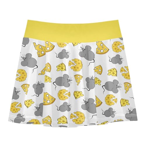 Girls Skorts High Waist Athletic Skirts with Shorts Cartoon Mouse Cheese Stretchy Teens Performance Tennis