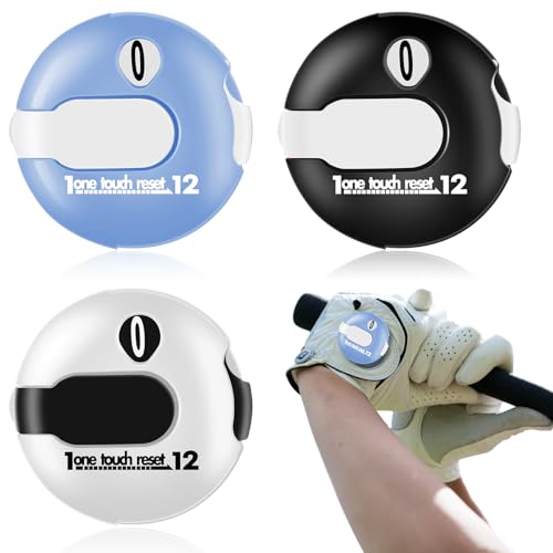 Fiada 3 Pcs 1.2 Inch Golf Score Counter for Women Mini Golf Stroke Counter Scoring Keeper up to 12 Shot to Scorekeeper Glove in (Black, White, Light Blue)