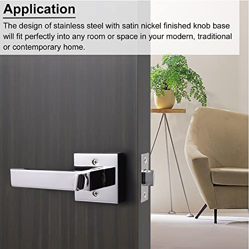 Decoriten 10 Pack Polished Chrome Privacy Door Levers With Square Rosette, Heavy Duty Keyless Door Handles Interior Bathroom Bedroom Door Locks #TOP3