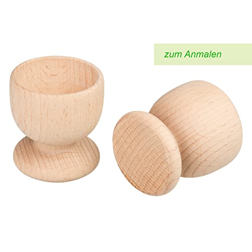 Smart-Planet - 6er Set Eierbecher aus Holz unbehandelt zum Bemalen Eier Becher 6 Stück zum bunt anmalen zu Ostern - dekorieren - Basteln für Kinder – Bild 3