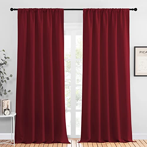 NICETOWN Living Room Curtains for Window - Energy Efficient & Noise Reducing Thermal Insulated Rod Pocket Blackout Drapes/Draperies for Living Room (Burgundy Red, 2 Panels, W52 inches x L95 inches)