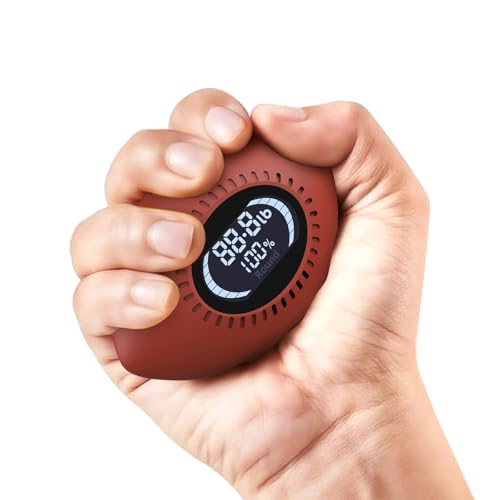 DIOTUSS Digital Stress Relief Grip Ball for Adults & Kids, Grip Strength Tester, Hand Strength Gripper up to 220lbs, Forearm Strengthener with Progress Bars & Cheer Sound, Fitness Gift (Brown)