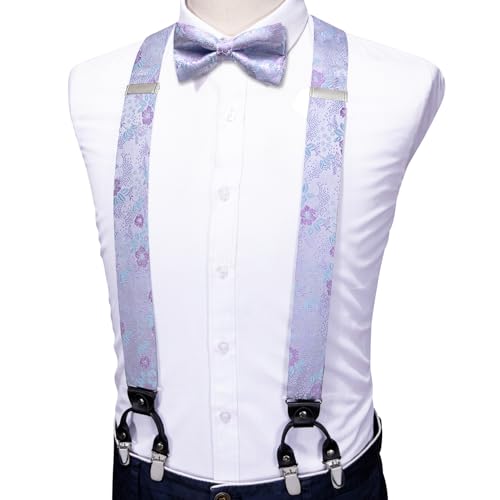 Image of YOHOWA Men Suspenders 6 Clips Strength Adjustable Y Braces Pre-Tied Bow Tie Set Formal Wedding Party