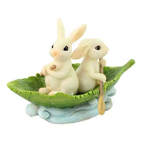 Georgetown USA Fiddlehead Fairy Garden Miniature Fairies Figurine - Two Bunnies in a Leaf Boat