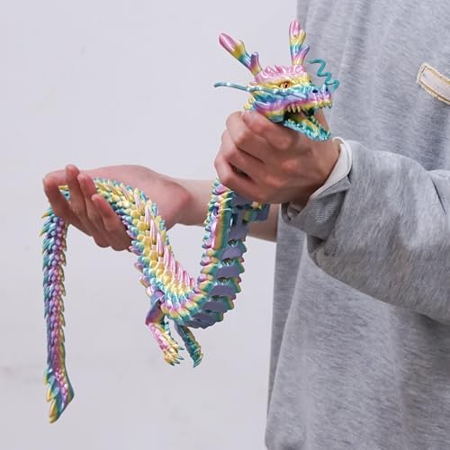 33.5inch Large 3D Printed Dragon,Flexible Joint Animal lacertid Figurines,3D Printing Cool Stuff,Home Office Decor, Fun Fidget Toys for Adults Teens,Surprise Fantasy Gifts (Colourful)
