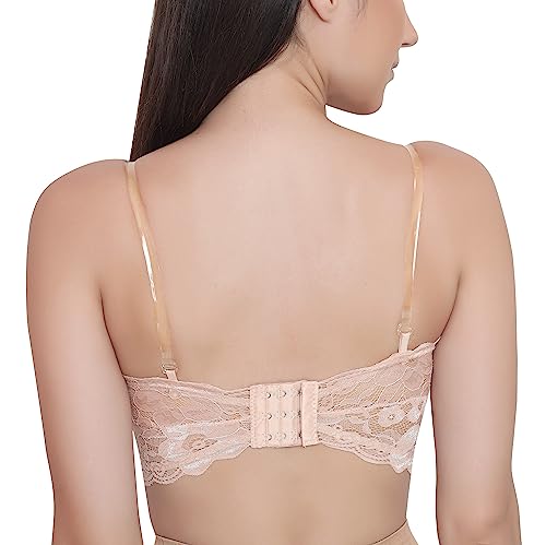 Image of GLAMORAS Womens Nylon Lace Spandex Padded Non Wired Floral Lace Tube Bra Strapless Padded Seamless Hook Closure Bra, Free Size
