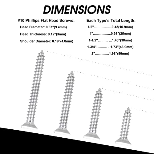 Image of 100 PCS #10X2 Stainless Steel Phillips Flat Head Wood Screws,Stainless Steel 18-8 A2(304) Screw,Home Screw Kit by QISHENG