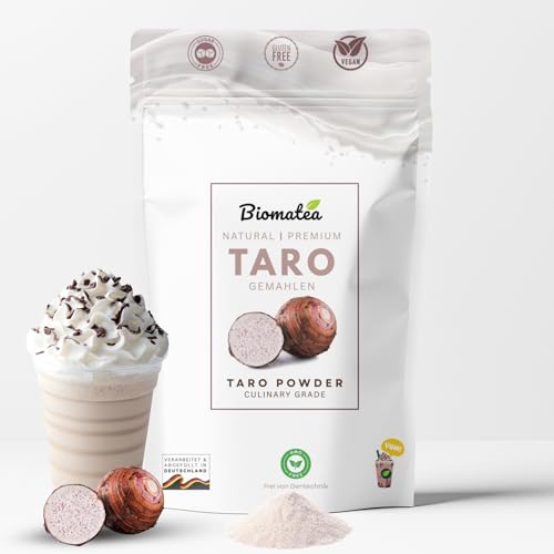 Biomatea Taro Pulver 100g – Premium Qualität – natürlich & rein – glutenfrei, vegan & ohne Zusatzstoffe – Ideal für Latte, Bubble Tea Smoothies, Backen & Desserts. Naturbelassen