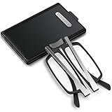 Missfive Ultra Thin Folding Reading Glasses for Men Women Pocket & Upgraded Portable Flat Hard Case, Lightweight Foldable Collapsible Travel Pocket Readers Durable TR90 Metal Eyeglasses 1.5x