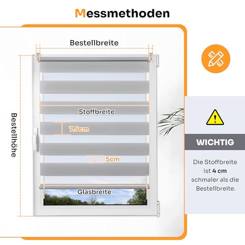 Doppelrollo klemmfix ohne Bohren B60 x H190cm-Stoffbreite 56cm Grau Rollos für Fenster Fensterrollo innen ohne Bohren Klemmrollo Rollo… – Ansicht 5