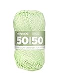 myboshi 50/50-Ganzjahres-Wolle aus Baum- und Merinowolle, für Oberbekleidung geeignet, Mulesing-frei, hochwertiges Häkel-/Strickgarn, 50g, Ll 110m Grün (Minze) 1 Knäuel